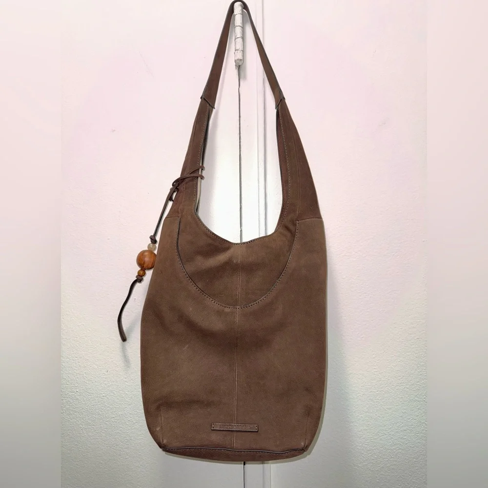 Y2K Lucky Brand Suede Chocolate Brown Hobo Bag with Tassel - Picture 3 of 6